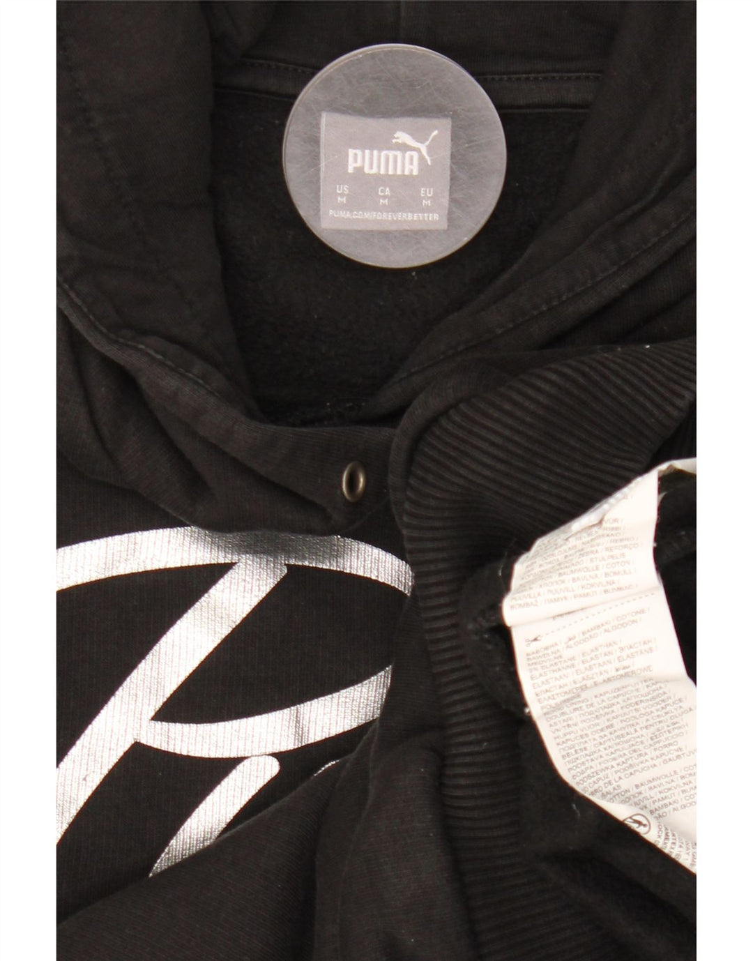 PUMA Jersey con capucha gráfica para mujer UK 14 Medium Black Cotton