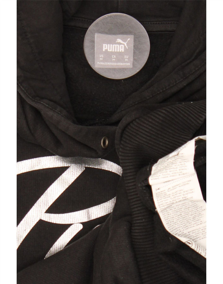 PUMA Jersey con capucha gráfica para mujer UK 14 Medium Black Cotton