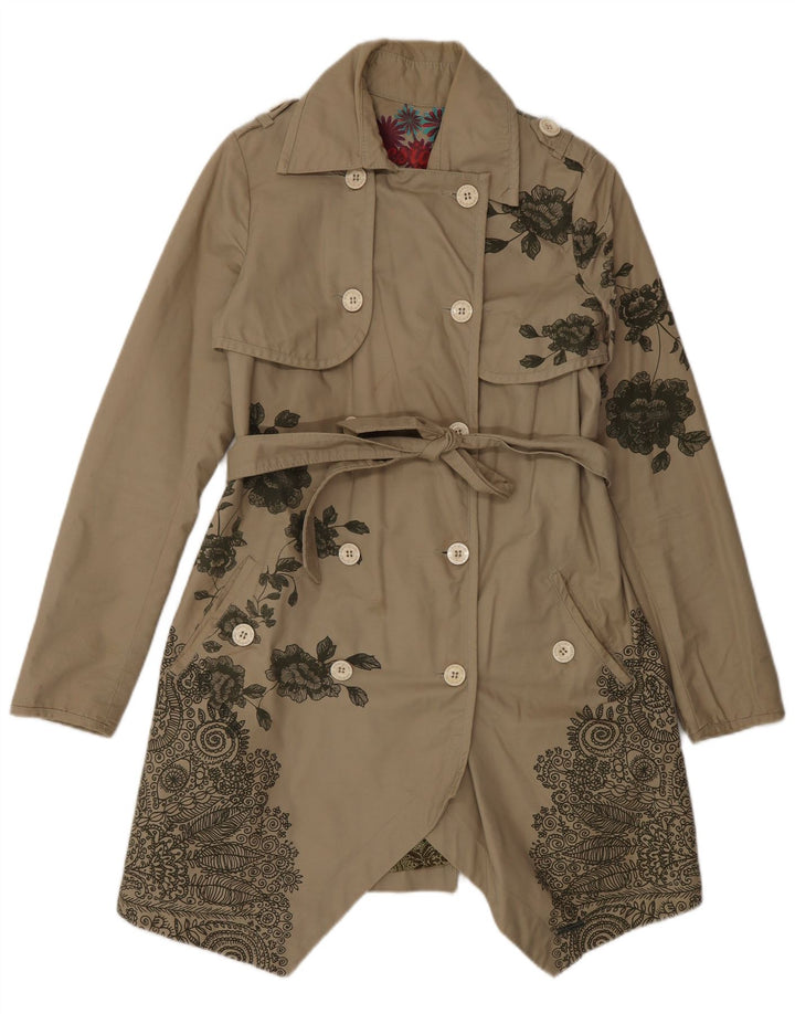 Desigual Gabardina de doble botonadura para mujer EU 38 Medio Beige Floral
