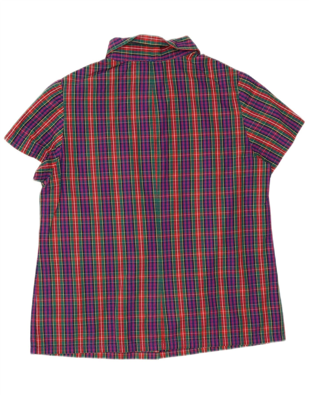 Vintage mujer camisa de manga corta Reino Unido 14 cheque multicolor medio
