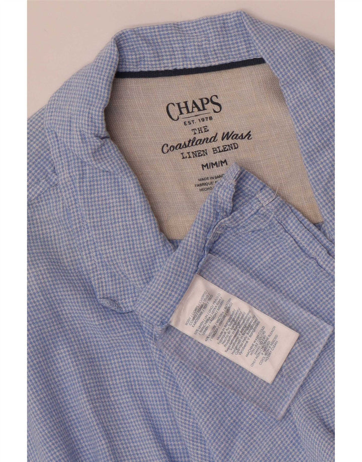 Camisa de manga corta Chaps para hombre de lino de pata de gallo azul medio