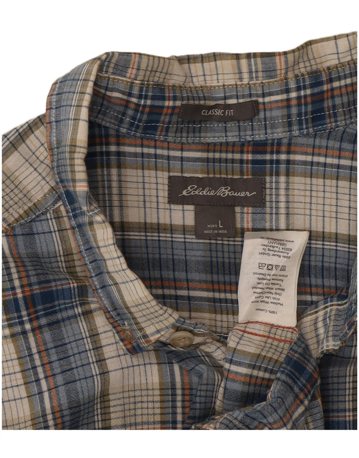 EDDIE BAUER Camisa de manga corta de corte clásico para hombre Algodón a cuadros azul grande