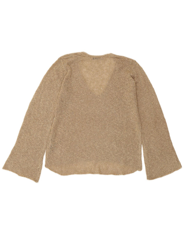 ZARA Mujer Jersey con cuello en V Jersey UK 10 Small Beige Acrílico
