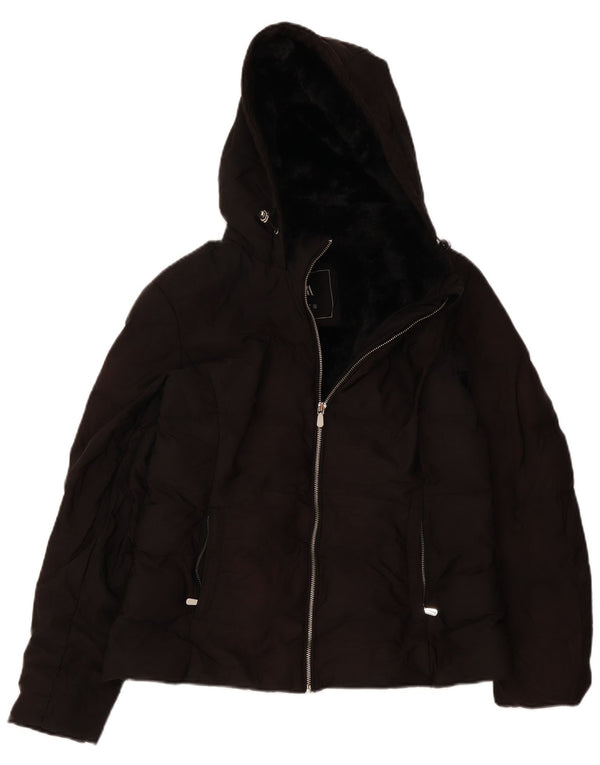 Zara Mujer Chaqueta Acolchada Con Capucha UK 44 Grande Poliéster Negro