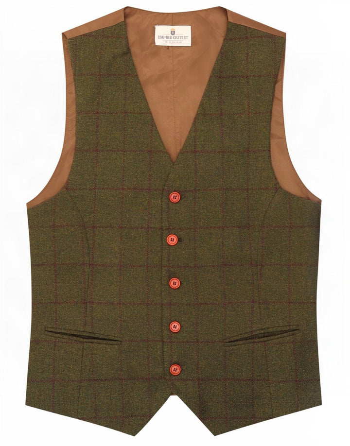 Chaleco vintage para hombre pequeño cheque verde