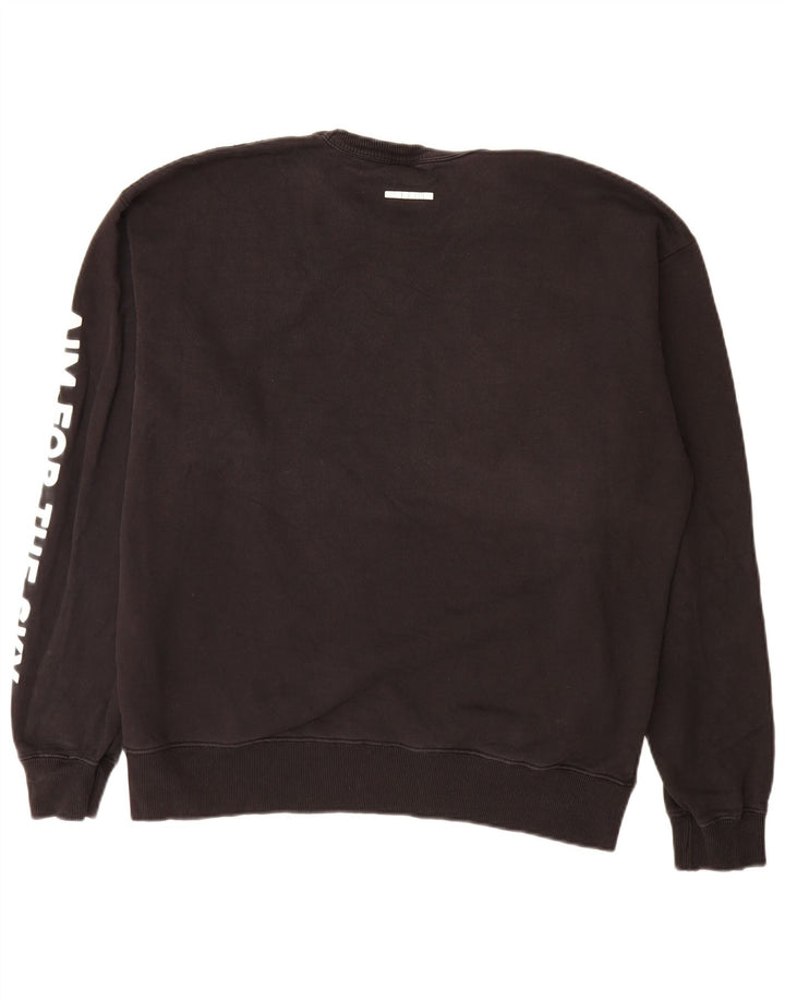 Zara Hombre Sudadera Gráfica Jumper Large Algodón Negro