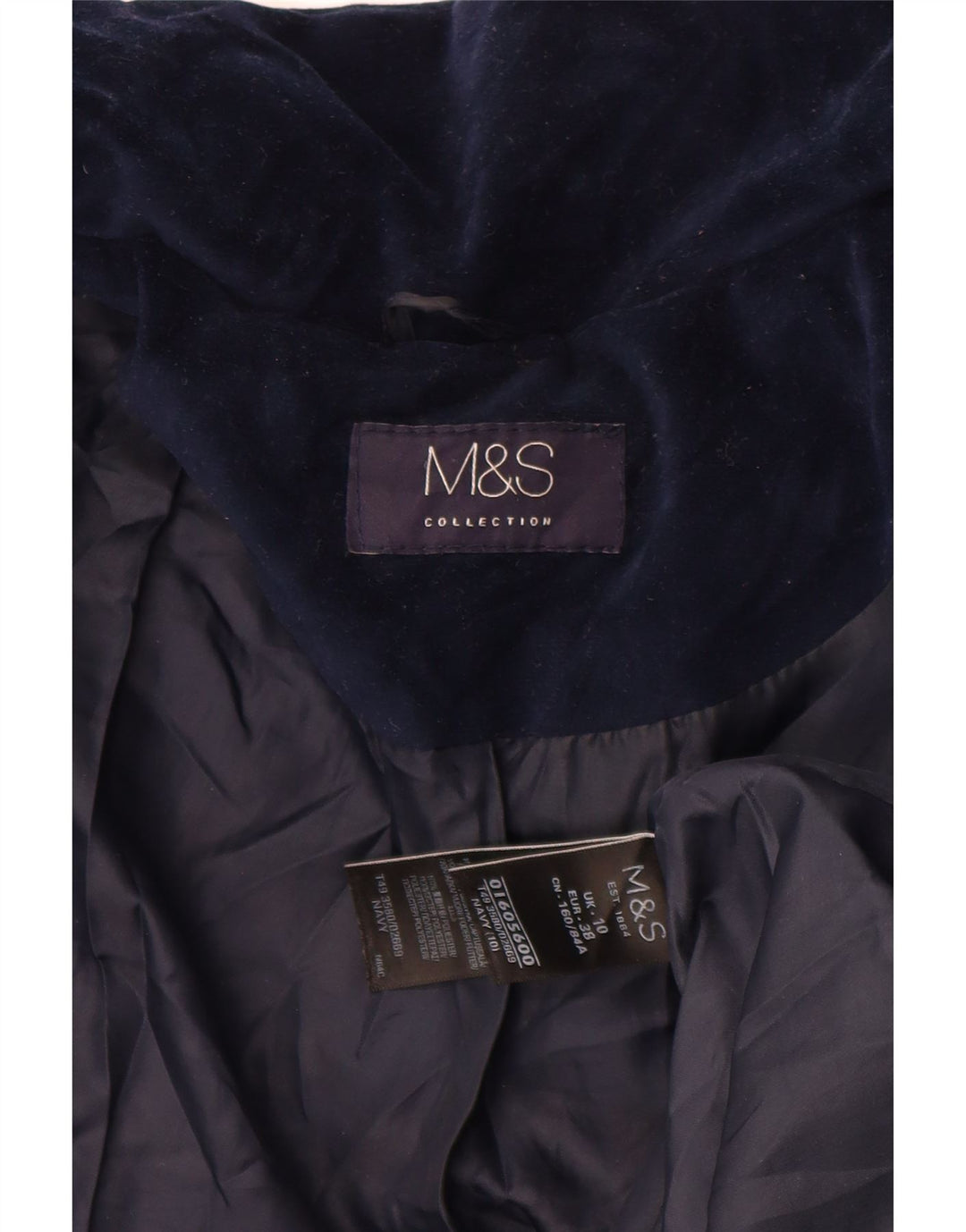 Marks & Spencer Chaqueta Acolchada De Terciopelo De Gran Tamaño para Mujer UK 10 Small Azul Marino