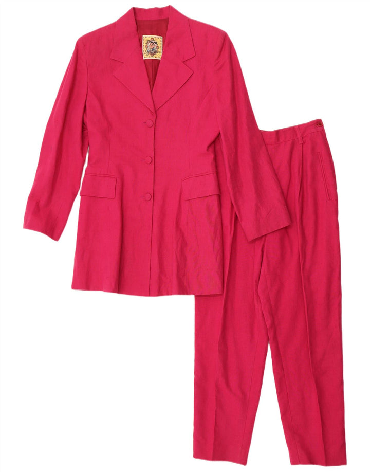 POP 84 Traje de 2 piezas con 3 botones para mujer pequeño W24 L26 lino rosa