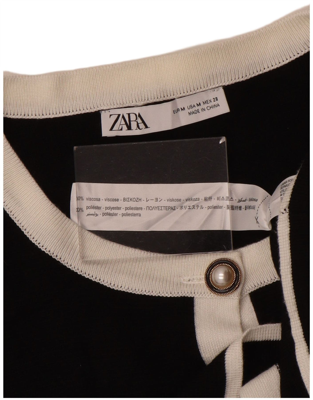 Zara Mujer Cárdigan Suéter UK 12 Medio Negro Poliéster