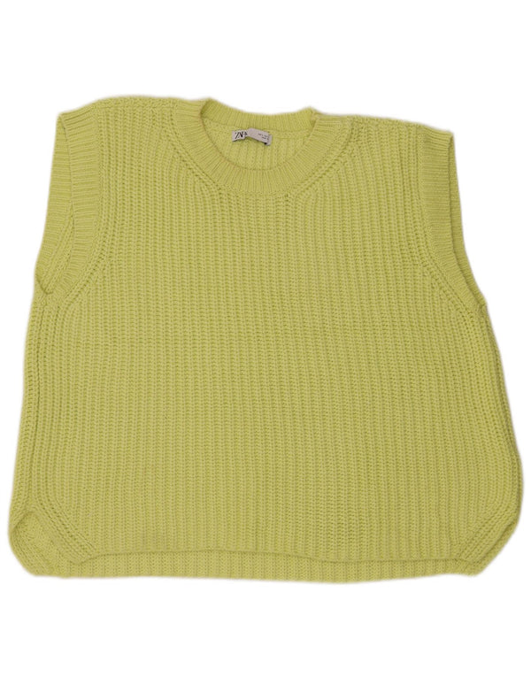 Zara Mujer Camiseta Sin Mangas De Gran Tamaño UK 10 Small Algodón Amarillo