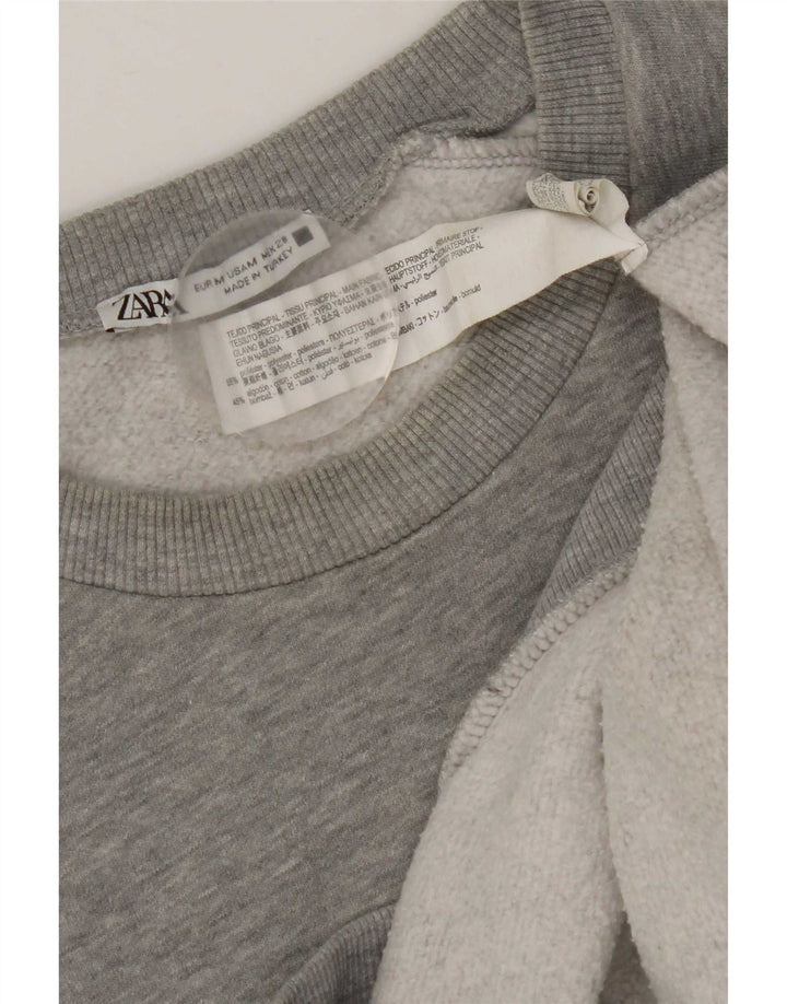 Zara Mujer Sudadera Gráfica Jumper UK 44 Poliéster Gris Medio