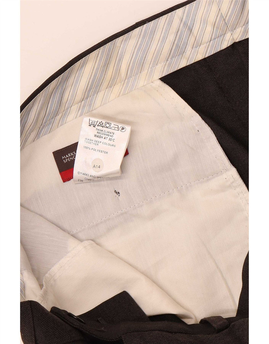 Marks & Spencer Pantalón de traje recto para hombre W34 L31 Marrón en espiga