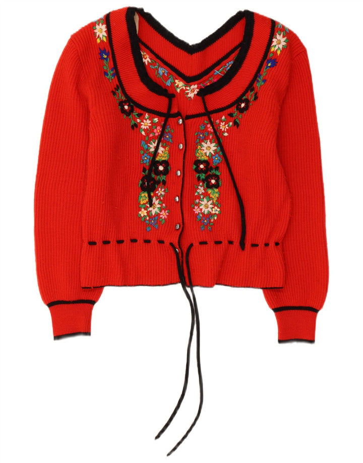 Vintage mujer Cardigan suéter Reino Unido 14 medio rojo floral