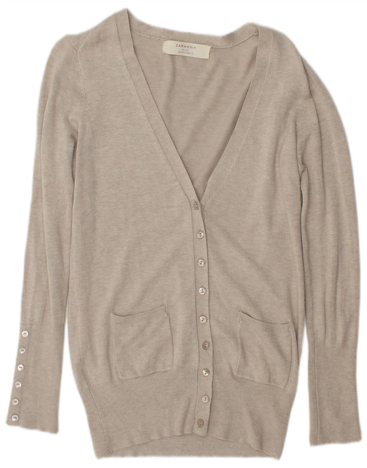 Zara - Cárdigan para mujer, talla 44, rayón beige medio