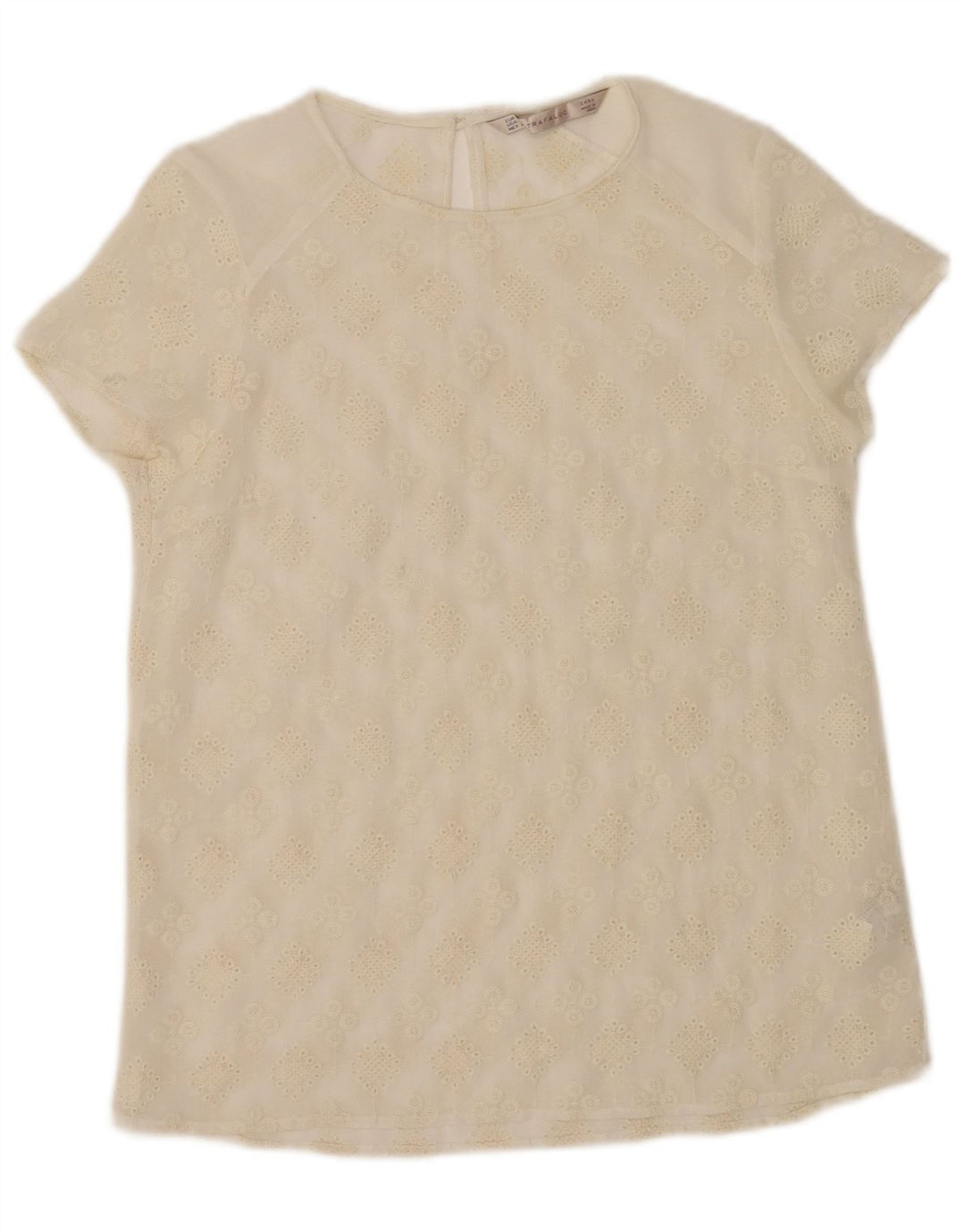 Zara Mujer Top Transparente UK 10 Pequeño Poliéster Floral Blanco Roto