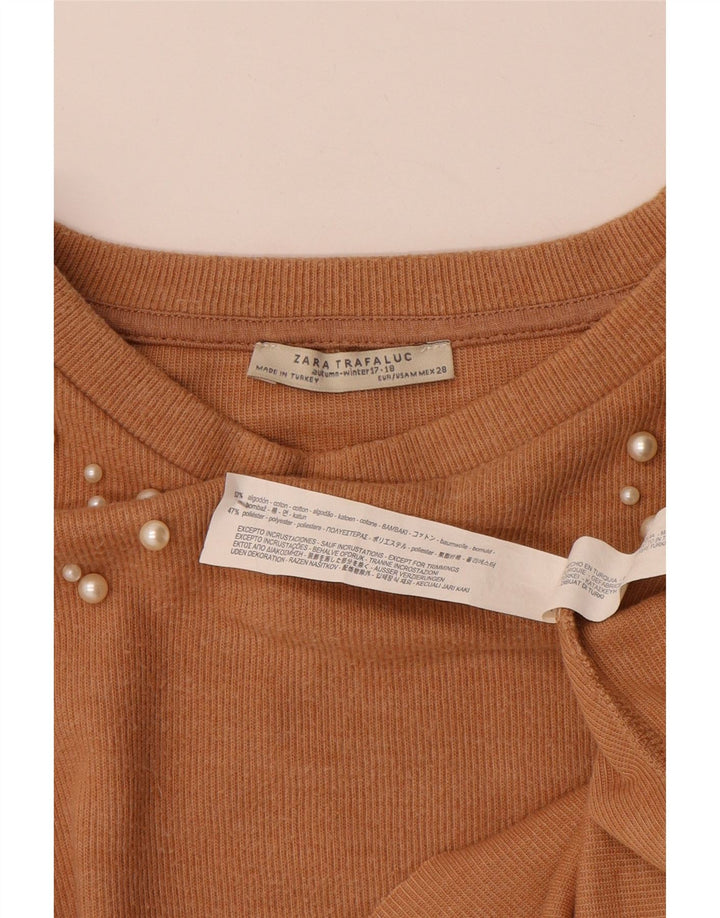 Zara Mujer Trafaluc Crop Top Extragrande Manga Larga UK 44 Medio Beige