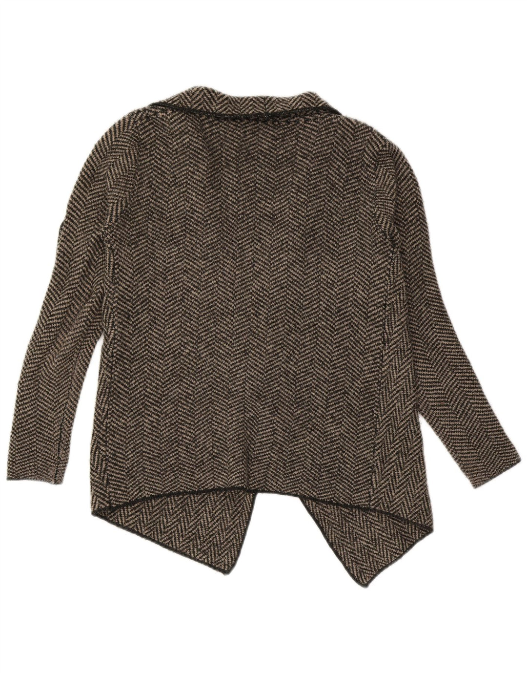 Zara Mujer Suéter Cárdigan Abierto Asimétrico UK 10 Small Grey Herringbone