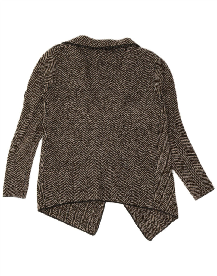 Zara Mujer Suéter Cárdigan Abierto Asimétrico UK 10 Small Grey Herringbone