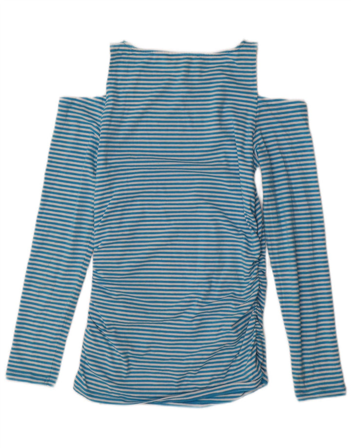 MICHAEL KORS Top con hombros descubiertos para mujer, manga larga, talla 40, talla pequeña, color azul a rayas