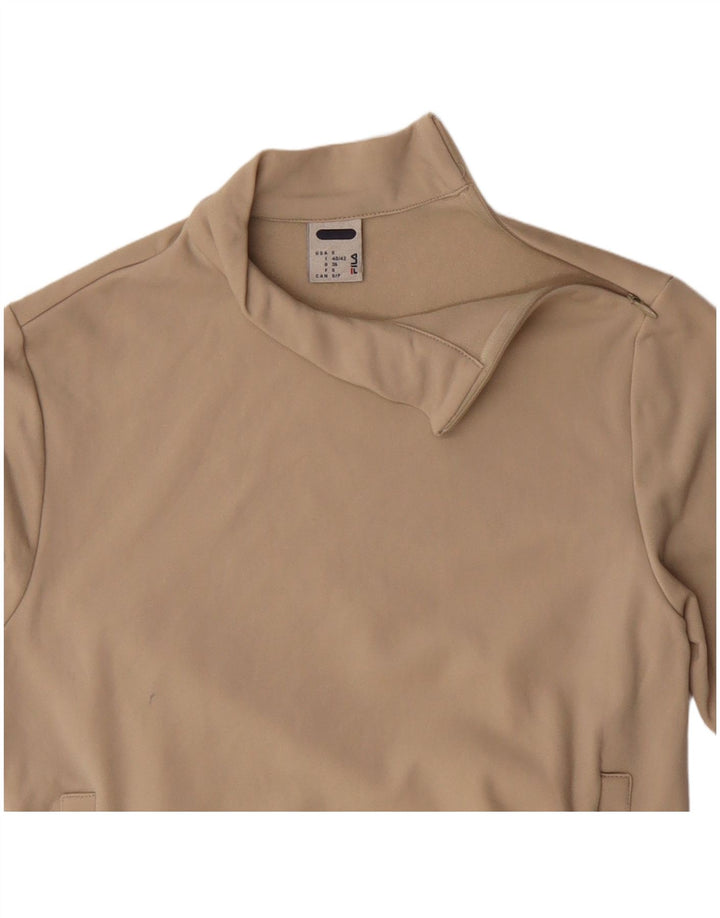Fila Mujer Zip Neck Sudadera Jumper UK 10 Small Beige