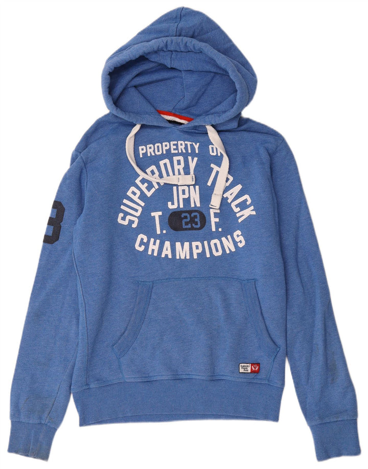 Superdry Jersey con capucha gráfica de algodón azul medio