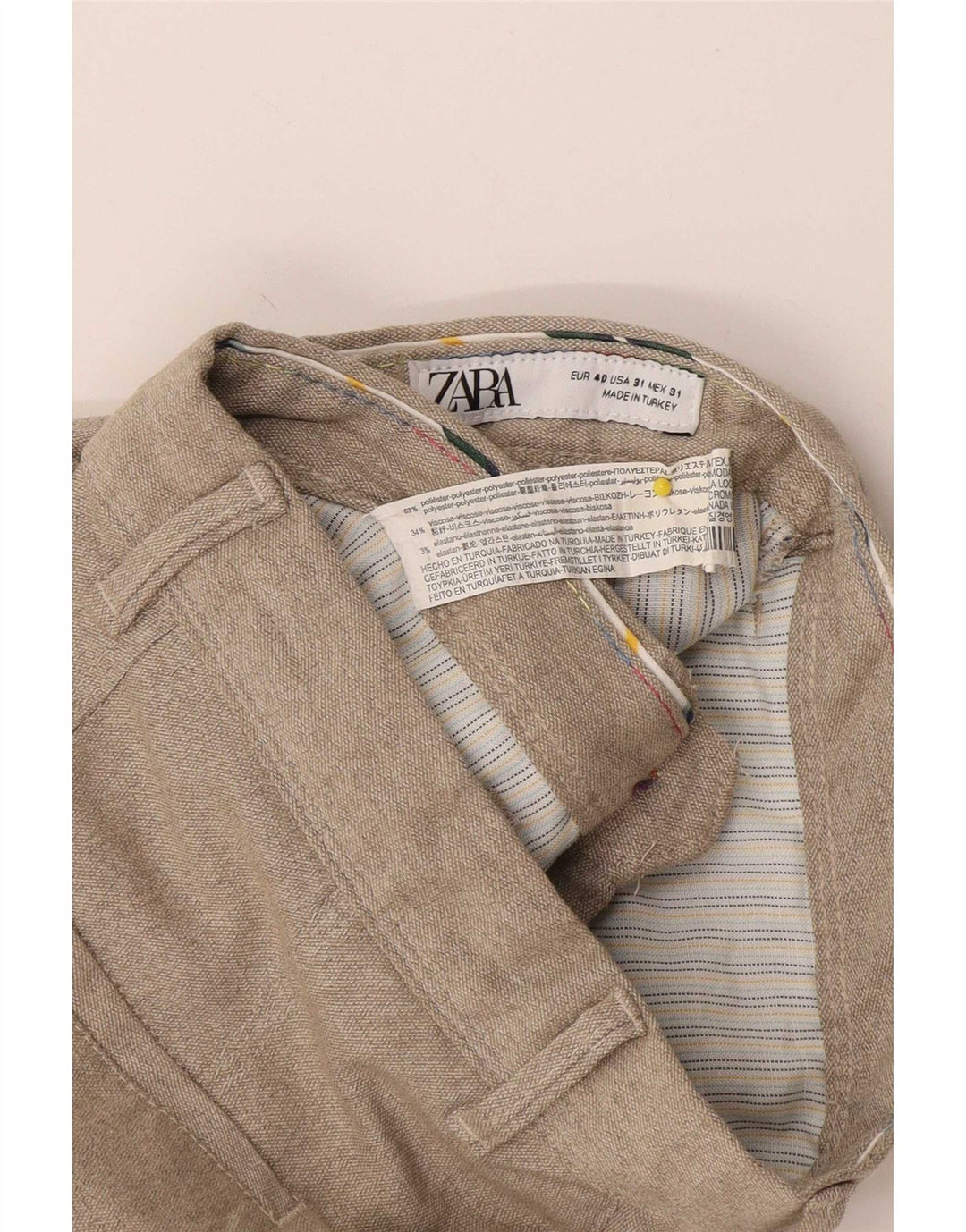 Zara Hombre Pantalón Chino Recto EU 40 Medium W31 L28 Poliéster Beige