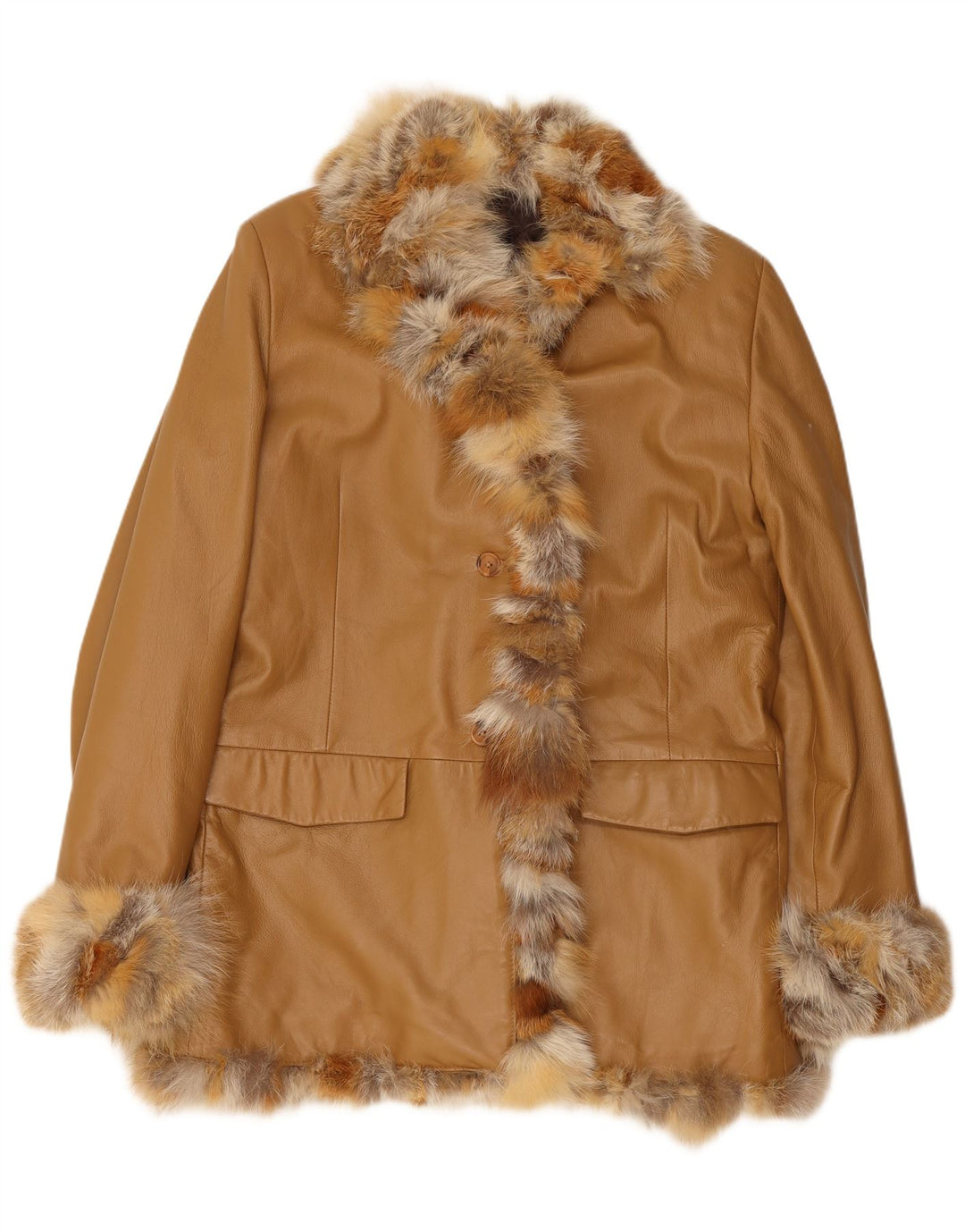 Vintage mujer chaqueta de cuero Reino Unido 14 marrón medio