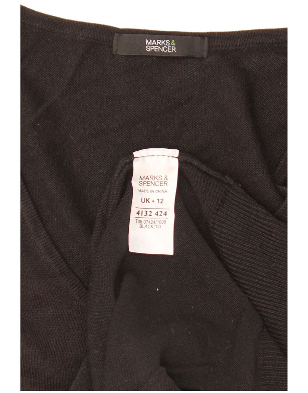 Marks & Spencer Suéter con Cuello en V para Mujer UK 40 Medio Negro Acrílico