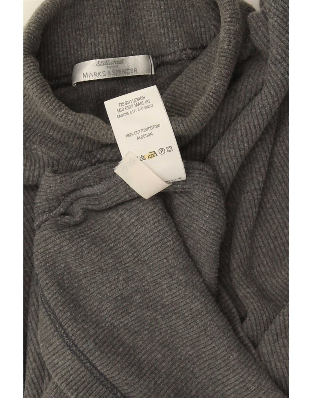 Marks & Spencer Top con cuello vuelto para hombre, manga larga, algodón gris pequeño