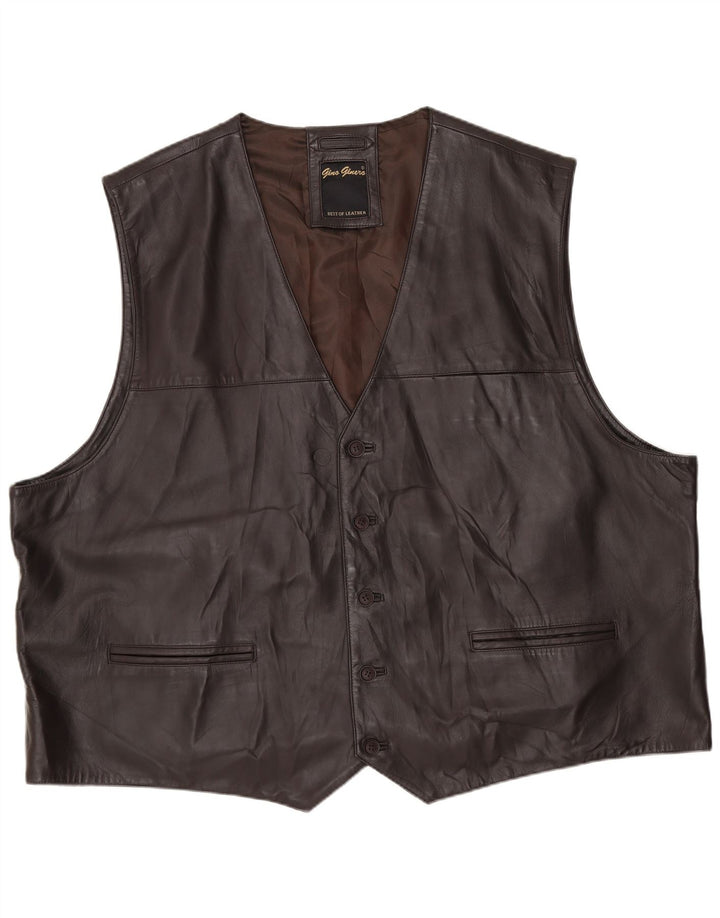 Chaleco de cuero vintage para hombre 2XL cuero marrón