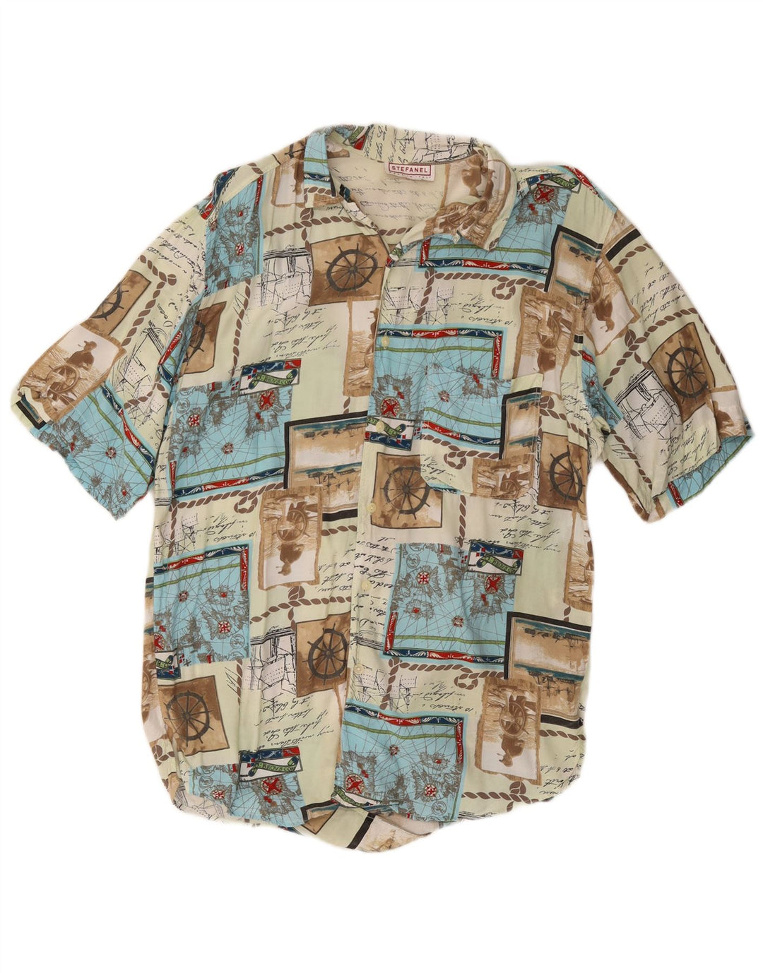 STEFANEL Camisa estampada de manga corta para hombre con patchwork multicolor pequeño