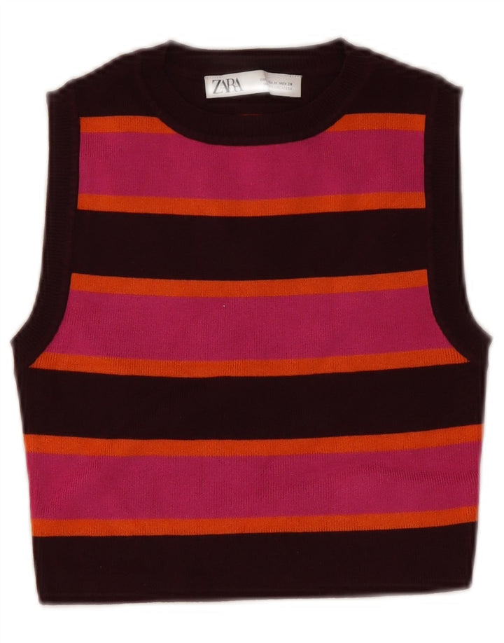 Zara Mujer Crop Vest Top UK 40 Mediano Rosa Rayas