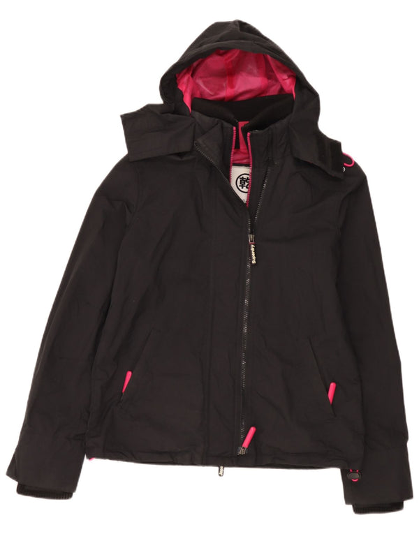 Superdry Chaqueta cortavientos con capucha Windcheater para mujer, talla 40, color negro