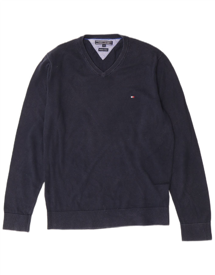 Tommy Hilfiger Jersey con Cuello en V para Hombre de algodón Azul Marino Medio