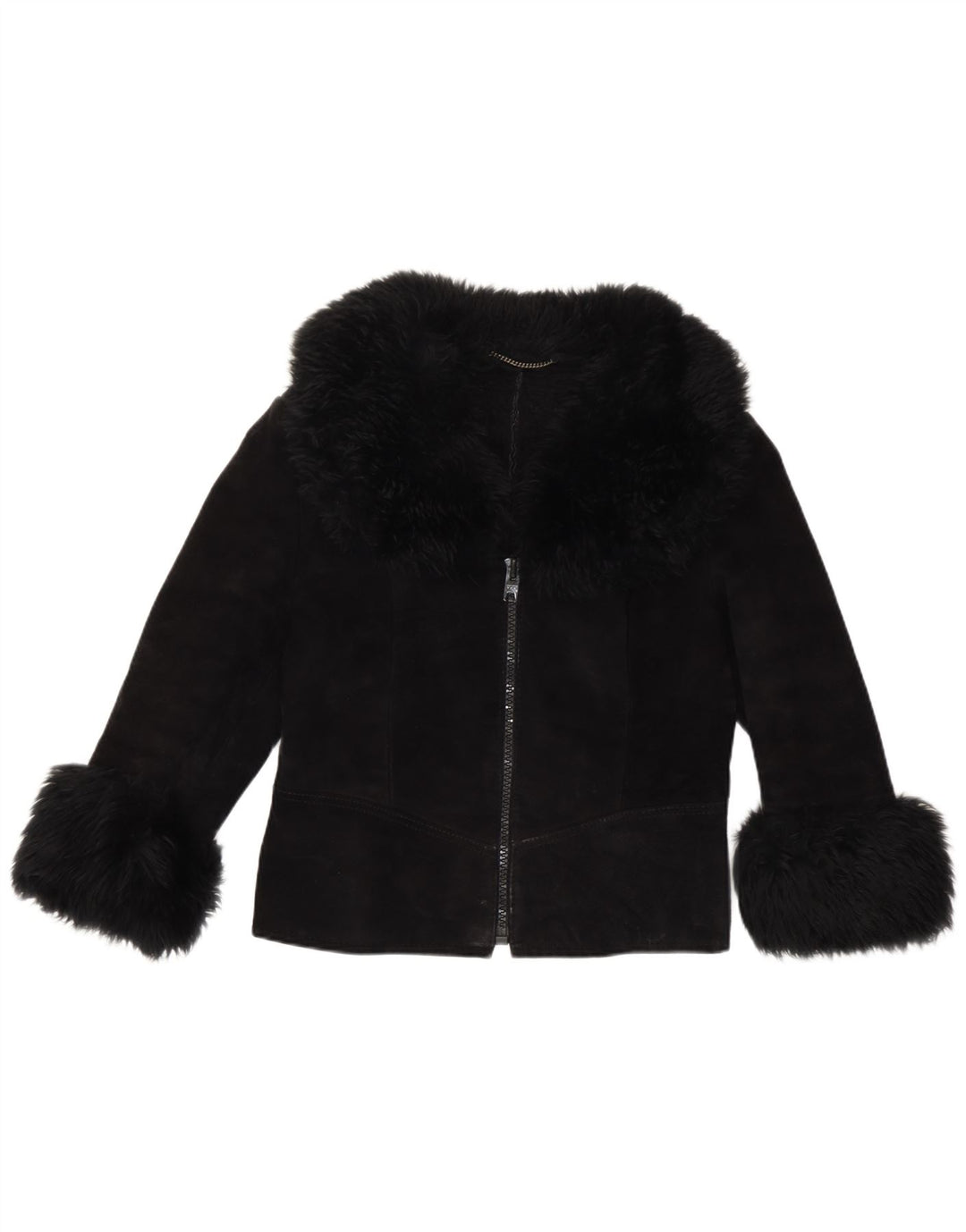 Vintage mujer 3/4 manga chaqueta de ante Reino Unido 10 pequeño negro