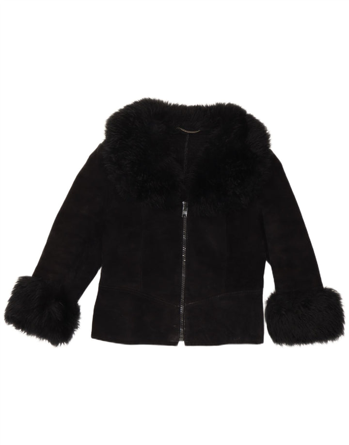 Vintage mujer 3/4 manga chaqueta de ante Reino Unido 10 pequeño negro