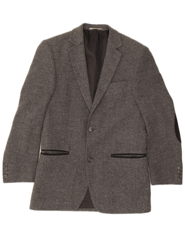 Vintage hombres 2 botones Blazer chaqueta IT 46 pequeña lana gris