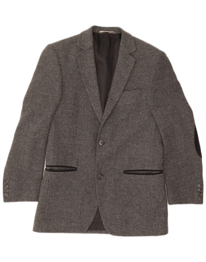 Vintage hombres 2 botones Blazer chaqueta IT 46 pequeña lana gris
