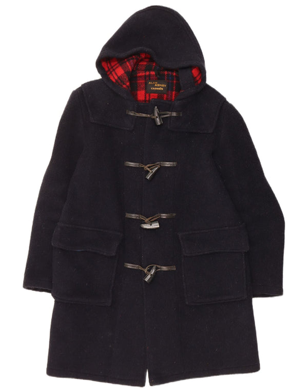 Vintage hombres con capucha Duffle abrigo Reino Unido 38 azul marino medio