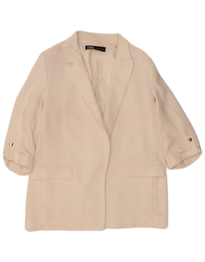 Zara Mujer Chaqueta Americana Abierta Manga 3/4 UK 40 XL Blanco