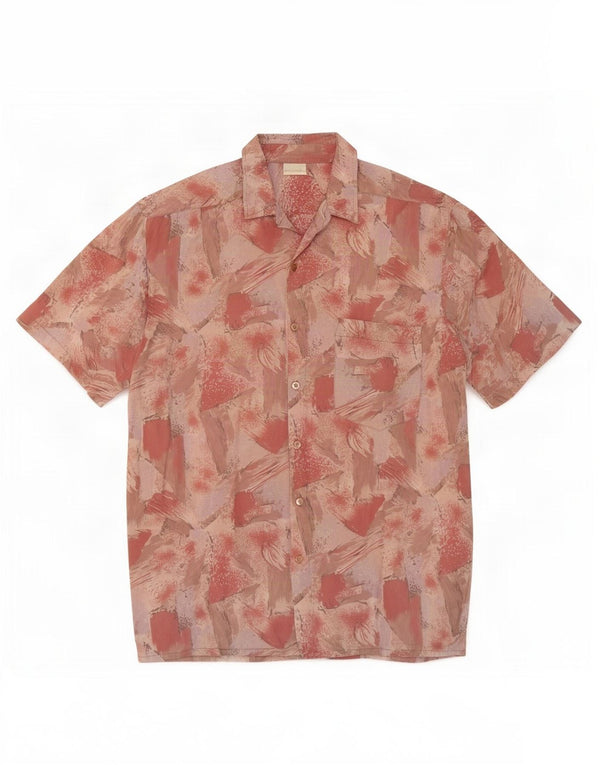 Vintage hombres patrón abstracto camisa de manga corta viscosa rosa medio