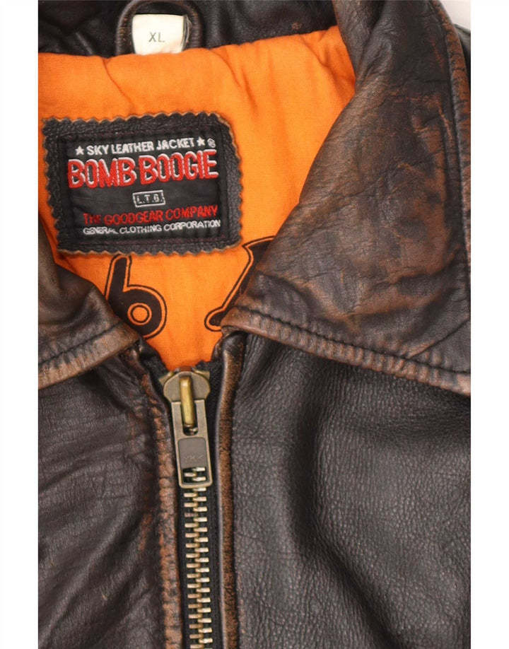 Bomboogie Chaqueta Bomber de Cuero para Hombre UK 42 XL Cuero Marrón