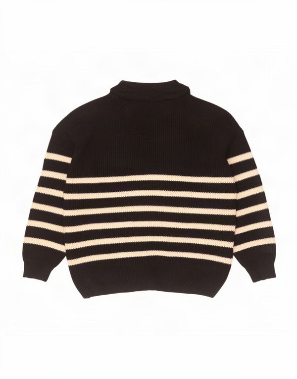 Marks & Spencer - Jersey de cuello polo para mujer, talla 40, talla grande, color negro a rayas