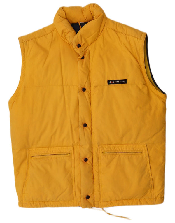 Vintage hombres acolchado Gilet Reino Unido 40 algodón amarillo grande
