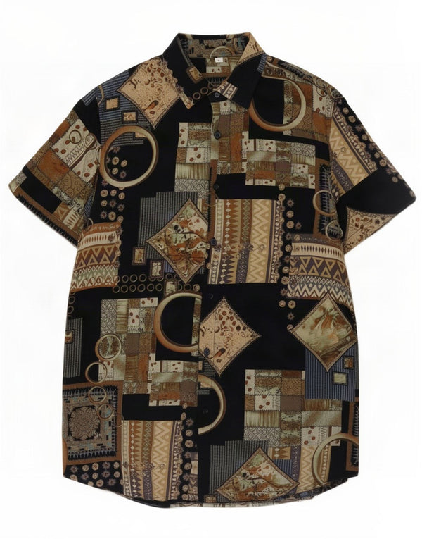 Camisa vintage de manga corta para hombre viscosa geométrica multicolor grande