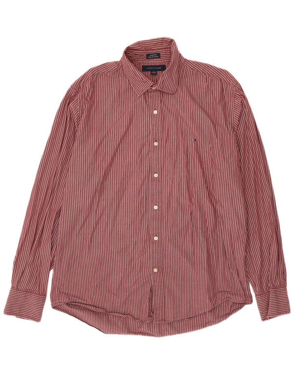 Tommy Hilfiger Camisa de ajuste personalizado para hombre, talla grande, color rojo a rayas