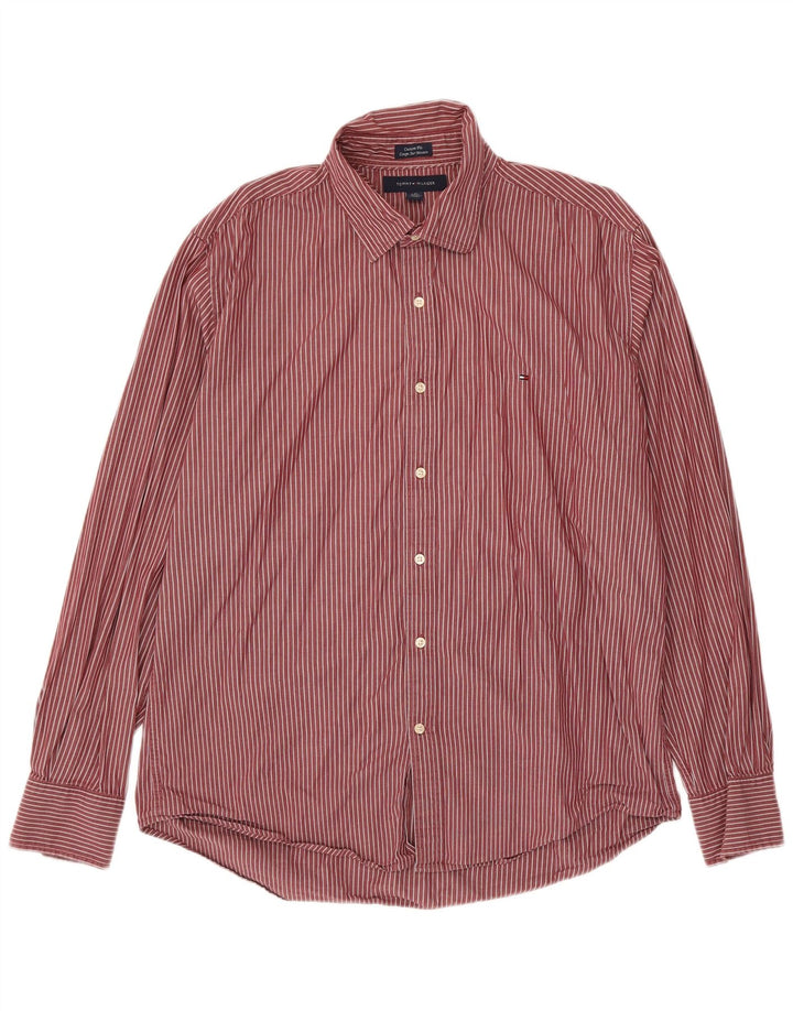 Tommy Hilfiger Camisa de ajuste personalizado para hombre, talla grande, color rojo a rayas