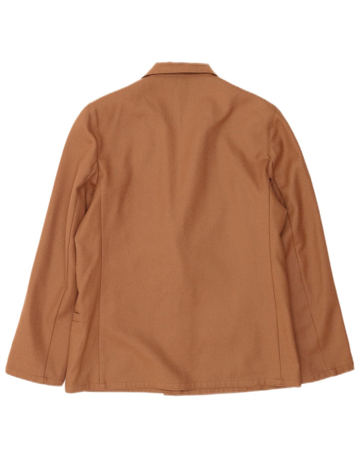 Vintage mujer 2 botones Blazer chaqueta Reino Unido 14 lana virgen marrón medio