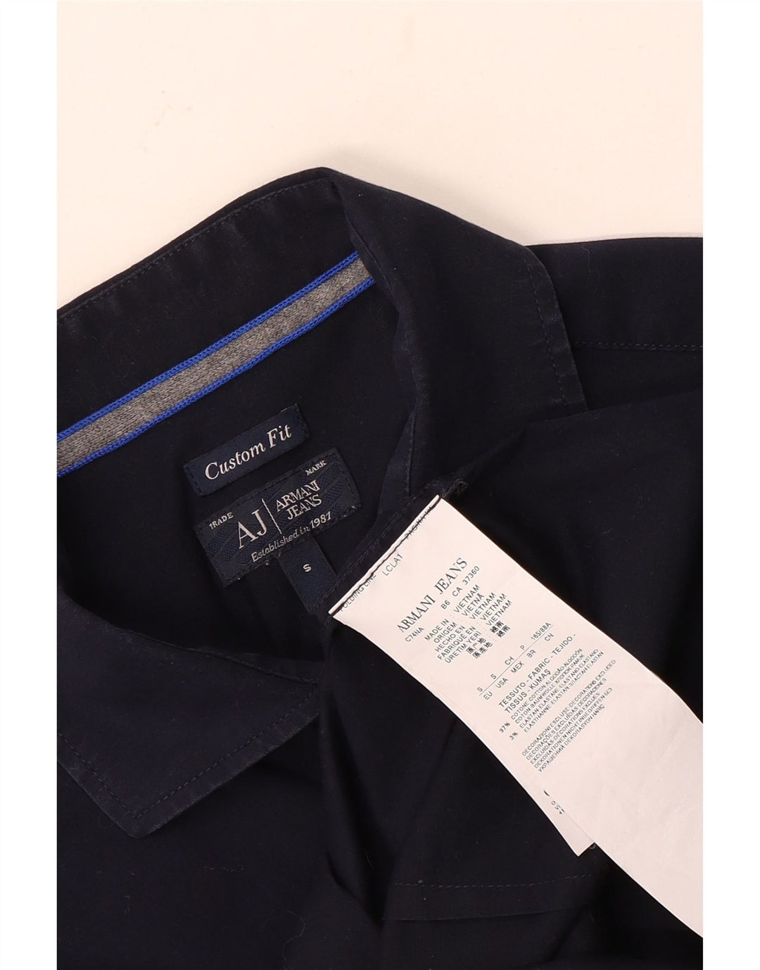 Armani Jeans Mens Custom Fit Camisa Pequeña Azul Marino Algodón