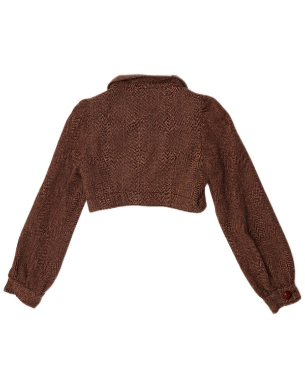 Zara Chaqueta Bolero para Mujer UK 10 Small Brown Herringbone Wool